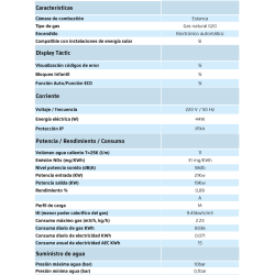 detalle tecnicos Calentador estanco CORBERÓ CCEP110GNNOX