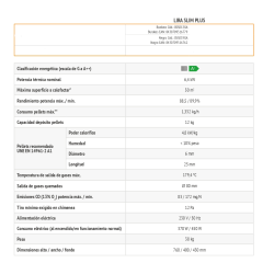 Ficha técnica ESTUFA PELLETS FERROLI LIRA SLIM PLUS 7kw
