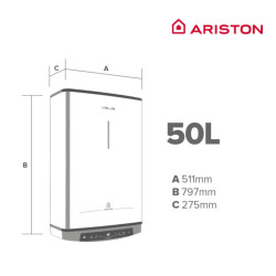 Medidas termo eléctrico ARISTON VELIS TERCH DRY WIFI 50L