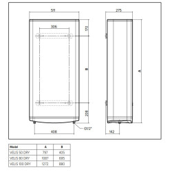 Medidas termo eléctrico ARISTON VELIS TERCH DRY WIFI 100L