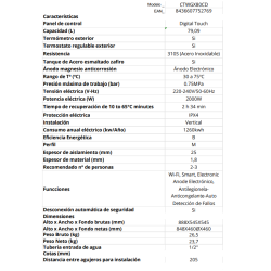 Ficha técnica Termo Eléctrico Digital CORBERÓ CTWGX80CD