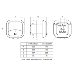 Medidas Termo Eléctrico Compacto Mecánico CORBERÓ CTMVD30CM