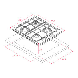 Medidas Encimera de Gas Butano inox TEKA HLX60