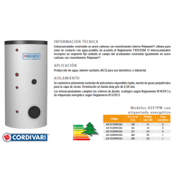 Prestaciones Interacumulador con Serpentín fijo POLYWARM CORDIVARI ASF1PW 400