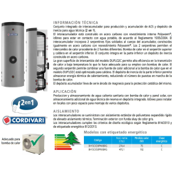 Prestaciones Interacumulador de 2 Serpentines con Depósito de Inercia CORDIVARI DUPLO 2C 300
