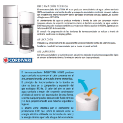 Prestaciones Calentador Mural de Agua por Bomba de Calor con Acumulación CORDIVARI BOLLY TERM HOME 80