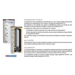 Prestaciones Depósito de Inercia con Serpentín fijo y Estratificación CORDIVARI PF2E 800