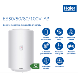 prestaciones Termo eléctrico 30 litros HAIER ES30V-A3