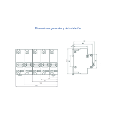 Dimensiones generales y de instalación Diferencial y Magnetotérmico 4P 125A 30mA REVALCO RV313 AC