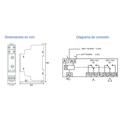 Diagrama de dimensiones y esquemas de conexion Temporizador Estrella REVALCO TET