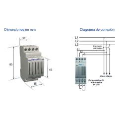 Dimensiones y diagrama de conexion Control Tensión Trifásico (AC) REVALCO 1RSQE