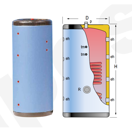 Medidas del Depósito de Inercia con Serpentín LAPESA GEISER INERCIA G1000ISF