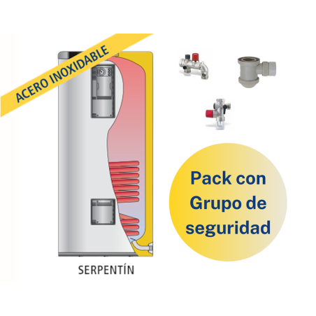 Pack Acumulador con Serpentín ACS LAPESA GEISER INOX GX300M1 + Grupo de seguridad