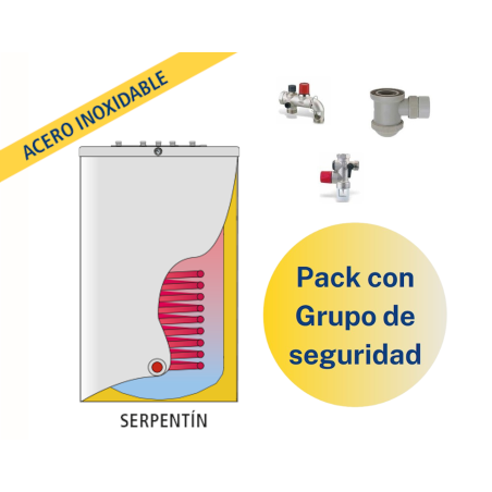 Pack Acumulador con Serpentín ACS LAPESA GEISER INOX GX150TSC + Grupo de seguridad