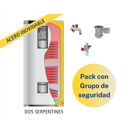 Pack Acumulador con 2 Serpentines ACS LAPESA GEISER INOX GX300M2 + Grupo de seguridad