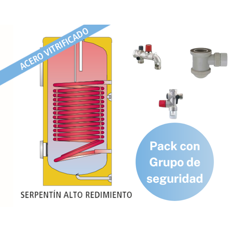 Pack Acumulador con Serpentín Sobredimensionado ACS LAPESA CORAL VITRO CV300HL + Grupo de seguridad