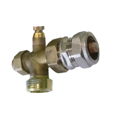 Cruz vaina con portasonda y purgador manual. 
Cruz ¾” M x 18mm compresión