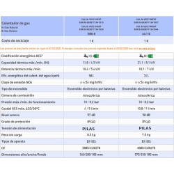 ficha tecnica Calentador COINTRA CAMI 11 b Gas butano/propano
