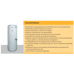 Características Acumulador Solar Inox con Serpentín JUNKERS-BOSCH Waternox 1 150L