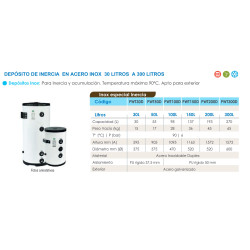 Especificaciones técnicas del Depósito de Inercia Inox FERCO PWT100D
