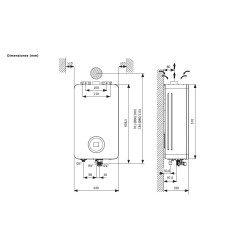medidas cm conexiones agua gas salida humos Calentador BOSCH Therm 6600 S 12 Gas Natural