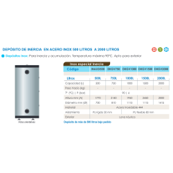Ficha técnica Depósito de Inercia Inox FERCO DIIGV750