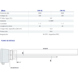 Ficha técnica Resistencia Eléctrica con Termostato 2000w FERCO OW-R2