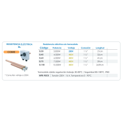 Ficha técnica Resistencia Eléctrica 15000w FERCO SL150