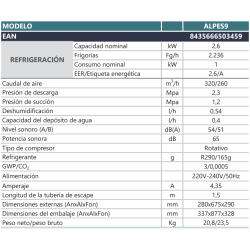 Ficha técnica Aire Acondicionado Portátil JOHNSON ALPES 9
