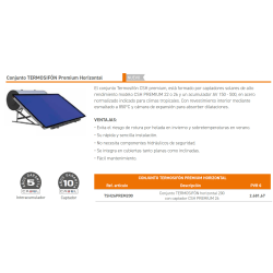 prestaciones Termosifón Solar CABEL 200 Litros con Placa Horizontal CSH PREMIUM – TSH26PREM200