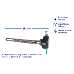 resistencia 2000 W monofásica 1 ¼" inox con termostato y caja estanca
