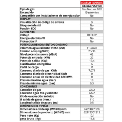 Ficha técnica Calentador Atmosférico CORBERÓ CCATM11GNNOX