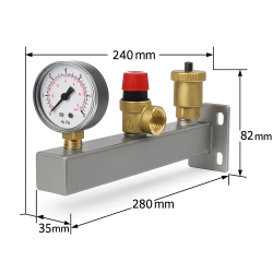 medidas Grupo de seguridad + soporte vaso de expansión FERCO GSCV34X (3 bar – acero inoxidable)