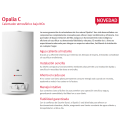 Prestaciones del Calentador Atmosférico SAUNIER DUVAL OPALIA C Mini 11/1L Gas Butano/Propano
