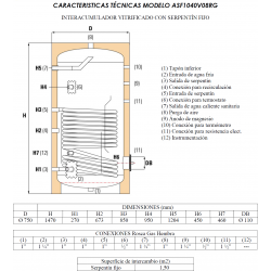 medidas conexiones tomas interacumulador suicalsa 1 serpentin 400 litros ASF1040V