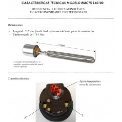 medidas y conexiones resistencia con termostato 1500w.