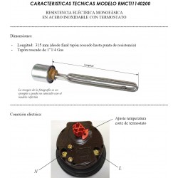 medidas y conexiones resistencia con termostato 2000w.