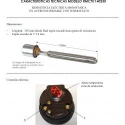 medidas y conexiones resistencia con termostato 2500w.