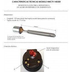 medidas y conexiones resistencia con termostato 3.000w.