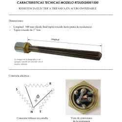 resistencia electrica 15000w trifasica 2 pulgadas acero inox SUICALSA CORDIVARI