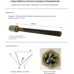 resistencia electrica 18000w trifasica 2 pulgadas acero inox SUICALSA CORDIVARI