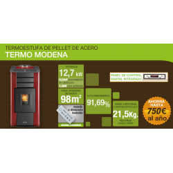 alto rendimiento potencia mando m2 eficiencia ahorro termo estufa ferroli modena
