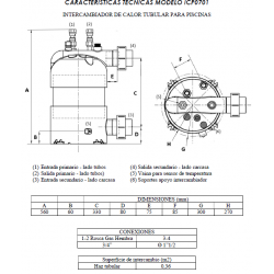 Medidas / conexiones  intercambiador de calor para piscina SUICALSA 26kW