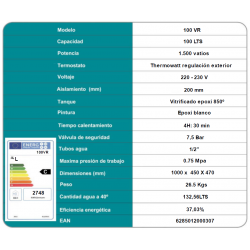 datos tecnicos y consumo termo termoblu 100 litros