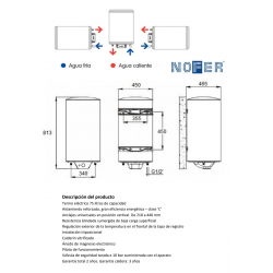 medidas conexiones vertical horizontal Termo NOFER SB 75 N Triposición