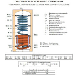 medidas y tomas acumulador ACS instantáneo CORDIVARI ECO COMBI 2 1500L.