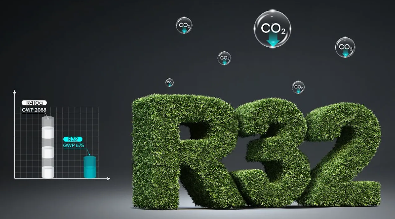 Gas refrigerante R32: mayor eficiencia y menor impacto ambiental Este equipo utiliza refrigerante ecológico R32, una nueva generación de gas refrigerante que ofrece múltiples beneficios: 66% menos impacto en el calentamiento global (GWP) que el R410A Mayor eficiencia energética Mayor capacidad de refrigeración Mayor conductividad térmica Menor cantidad de refrigerante necesaria Además, el R32 no tiene impacto sobre la capa de ozono, lo que convierte a este sistema en una solución más respetuosa con el medio ambiente.